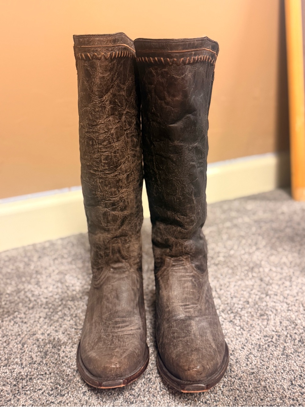 Lucchese Brown Leather Tall Cowboy Boots